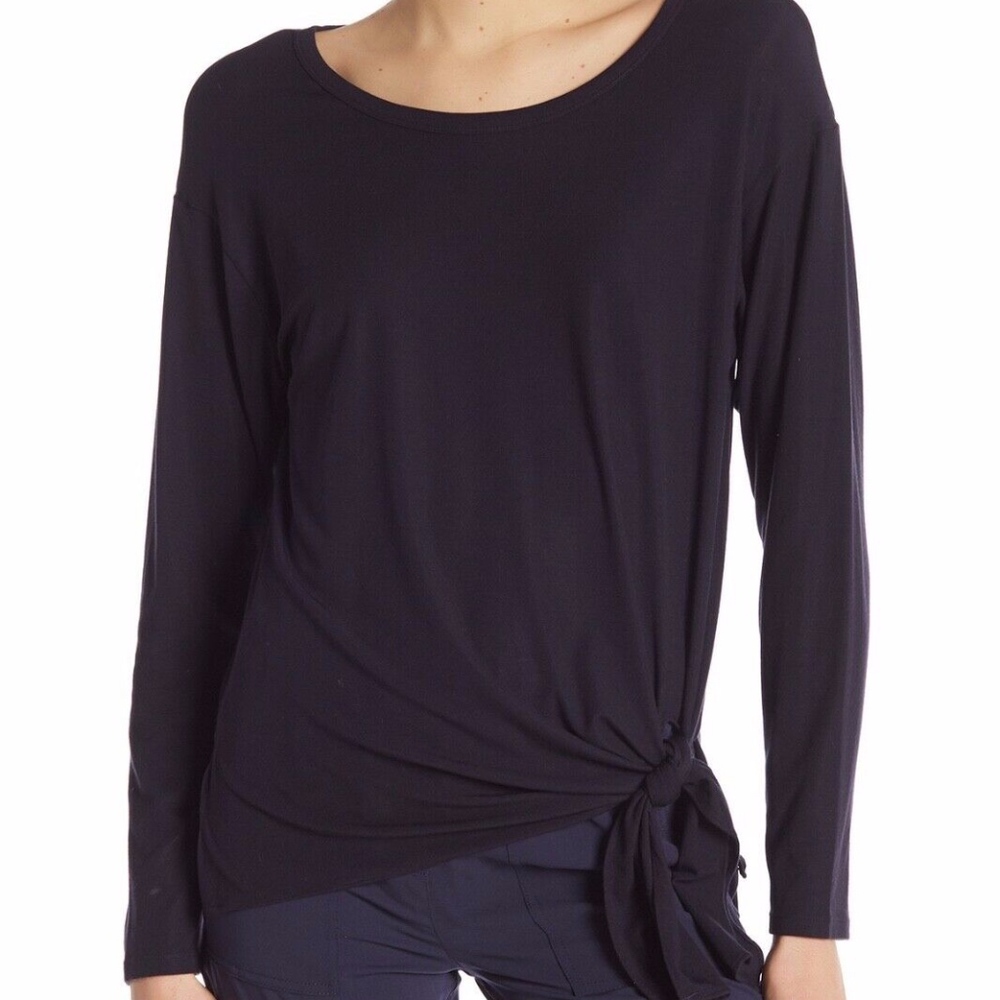 NWT $195 Theory Serah Long Sleeve Knotted Hem Top in Navy - size XS!